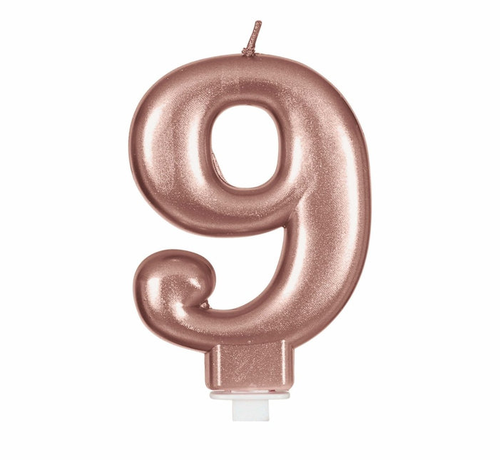 Rose Gouden Kaars 9 Jaar 8cm van Fiestas Guirca koop je bij Partywinkel