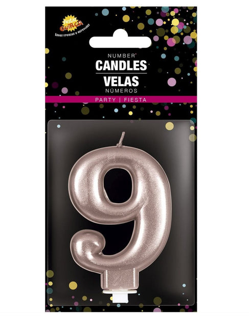 Rose Gouden Kaars 9 Jaar 8cm van Fiestas Guirca koop je bij Partywinkel