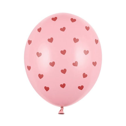 Roze Ballonnen Rode Hartjes 30cm 6st van Partydeco koop je bij Partywinkel