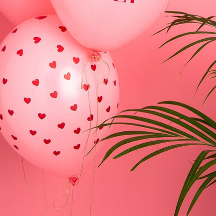 Roze Ballonnen Rode Hartjes 30cm 6st van Partydeco koop je bij Partywinkel
