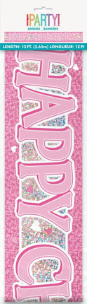 Roze Banner Happy Christening 3,65m van Unique koop je bij Partywinkel