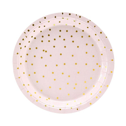 Roze Borden Gouden Stippen 18cm 6st van Partydeco koop je bij Partywinkel