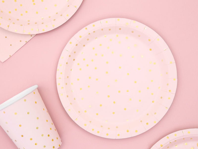 Roze Borden Gouden Stippen 18cm 6st van Partydeco koop je bij Partywinkel