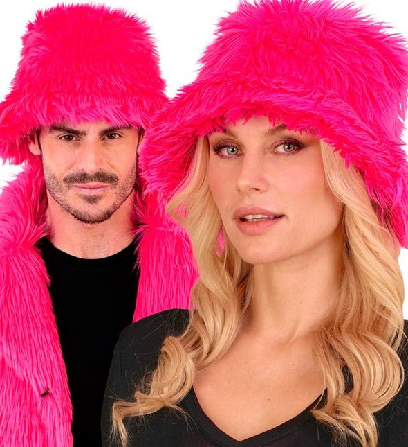 Roze Bucket Hat Pluche van Widmann koop je bij Partywinkel