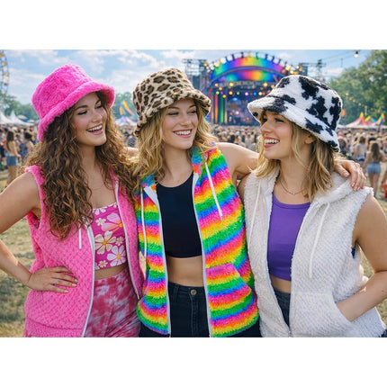 Roze Bucket Hat Rave Pluche van Boland koop je bij Partywinkel