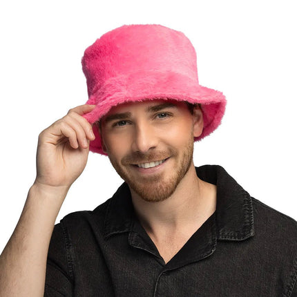 Roze Bucket Hat Rave Pluche van Boland koop je bij Partywinkel