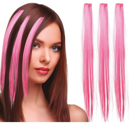 Roze Hair Extension 50cm 3st - Partywinkel - 8434077481349