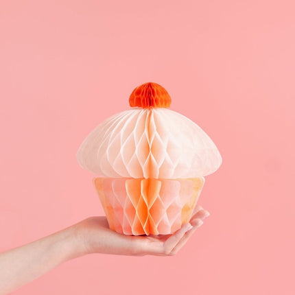 Roze Honeycombs Cupcake 20cm van Partydeco koop je bij Partywinkel
