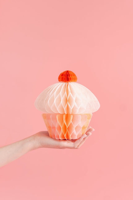Roze Honeycombs Cupcake 20cm van Partydeco koop je bij Partywinkel