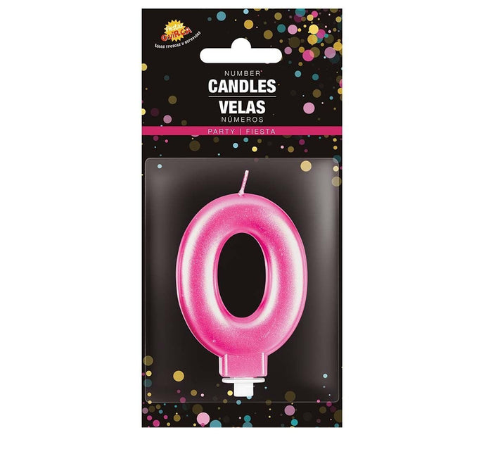 Roze Kaars 0 Jaar Metallic 8cm van Fiestas Guirca koop je bij Partywinkel