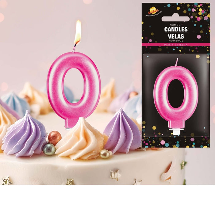 Roze Kaars 0 Jaar Metallic 8cm van Fiestas Guirca koop je bij Partywinkel