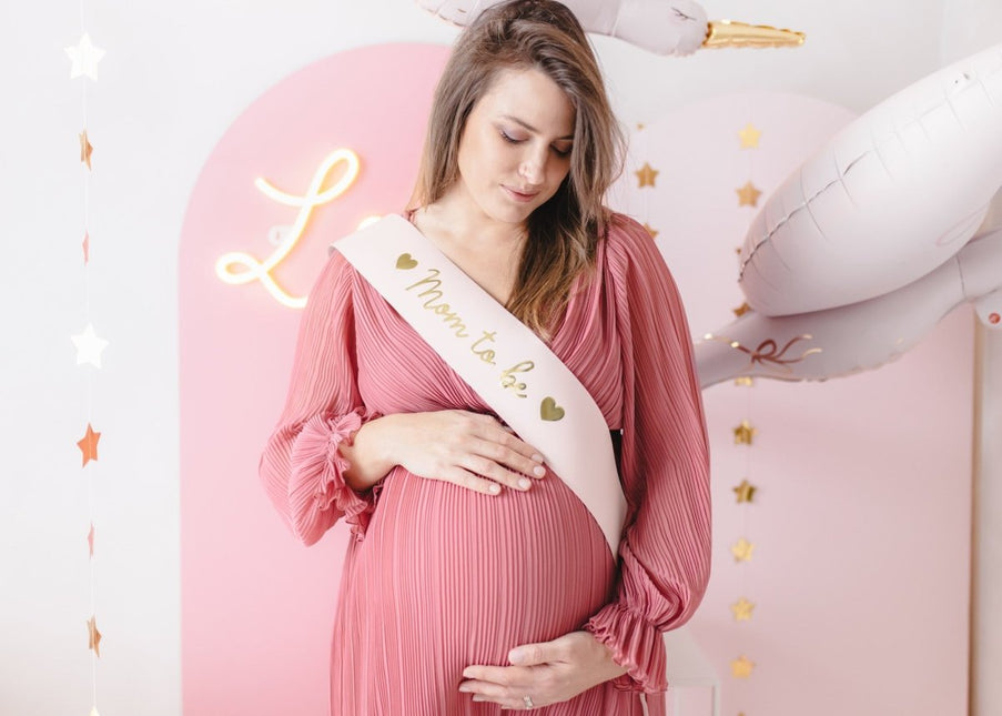 Roze Sjerp Mom To Be 75cm van Partydeco koop je bij Partywinkel