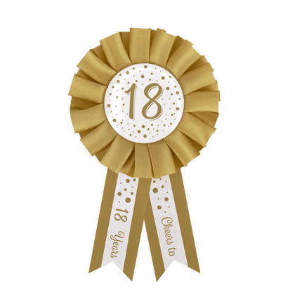Rozet 18 Jaar Goud Wit 14cm van Paper Dreams koop je bij Partywinkel