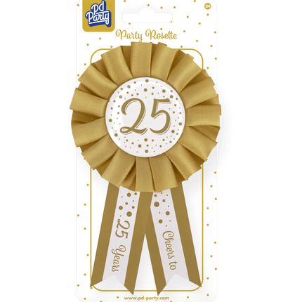 Rozet 25 Jaar Goud Wit 14cm van Paper Dreams koop je bij Partywinkel
