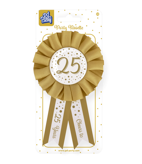 Rozet 25 Jaar Goud Wit 14cm van Paper Dreams koop je bij Partywinkel