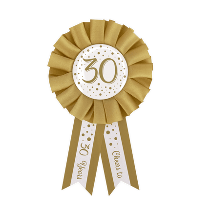 Rozet 30 Jaar Goud Wit 14cm van Paper Dreams koop je bij Partywinkel