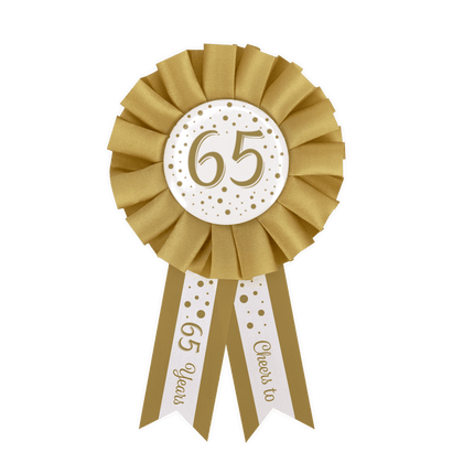 Rozet 65 Jaar Goud Wit 14cm van Paper Dreams koop je bij Partywinkel