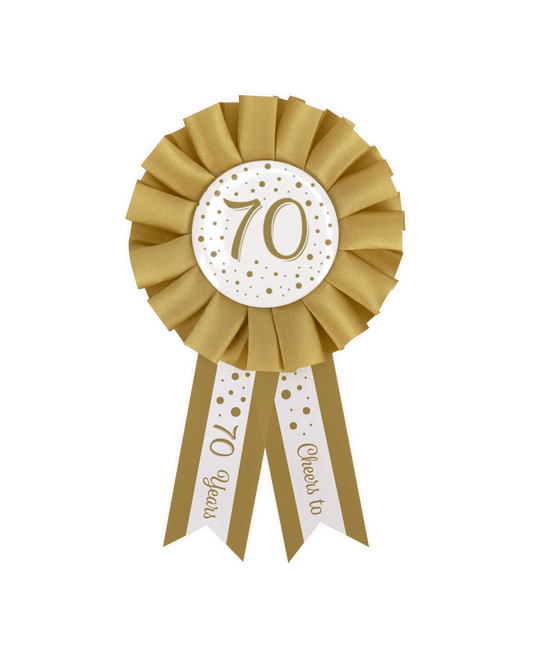 Rozet 70 Jaar Goud Wit 14cm van Paper Dreams koop je bij Partywinkel