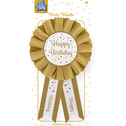 Rozet Happy Birthday Goud Wit 14cm van Paper Dreams koop je bij Partywinkel