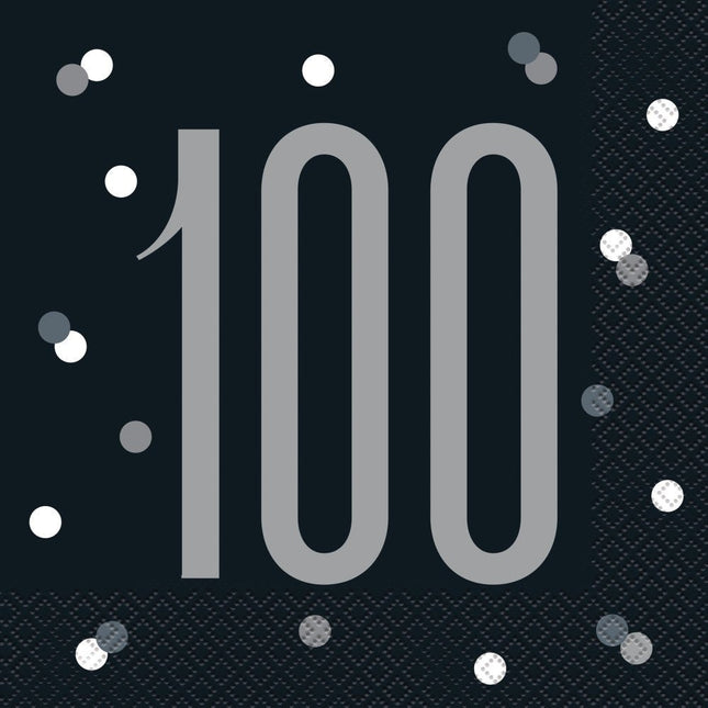 Servetten 100 Jaar Zwart 33cm 16st van Unique koop je bij Partywinkel