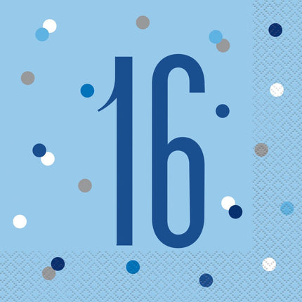 Servetten 16 Jaar Blauw 33cm 16st van Unique koop je bij Partywinkel