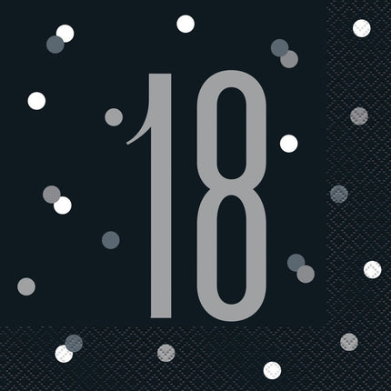 Servetten 18 Jaar Zwart 33cm 16st van Unique koop je bij Partywinkel