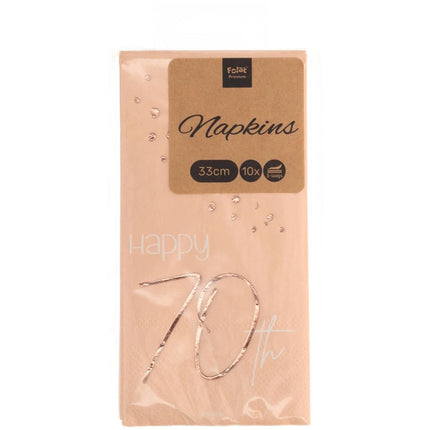 Servetten 70 Jaar Rose Goud 33cm 10st van Folat koop je bij Partywinkel
