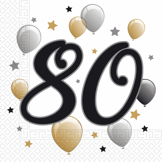 Servetten 80 Jaar Ballonnen 33cm 20st van Procos koop je bij Partywinkel