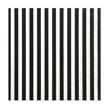 Servetten Gestreept Zwart 33cm 20st van Partydeco koop je bij Partywinkel