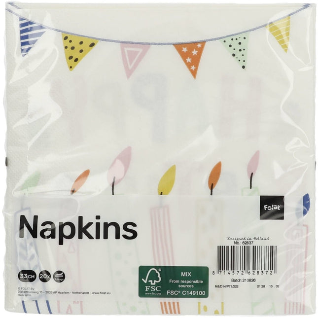 Servetten Happy Birthday 33cm 20st van Folat koop je bij Partywinkel