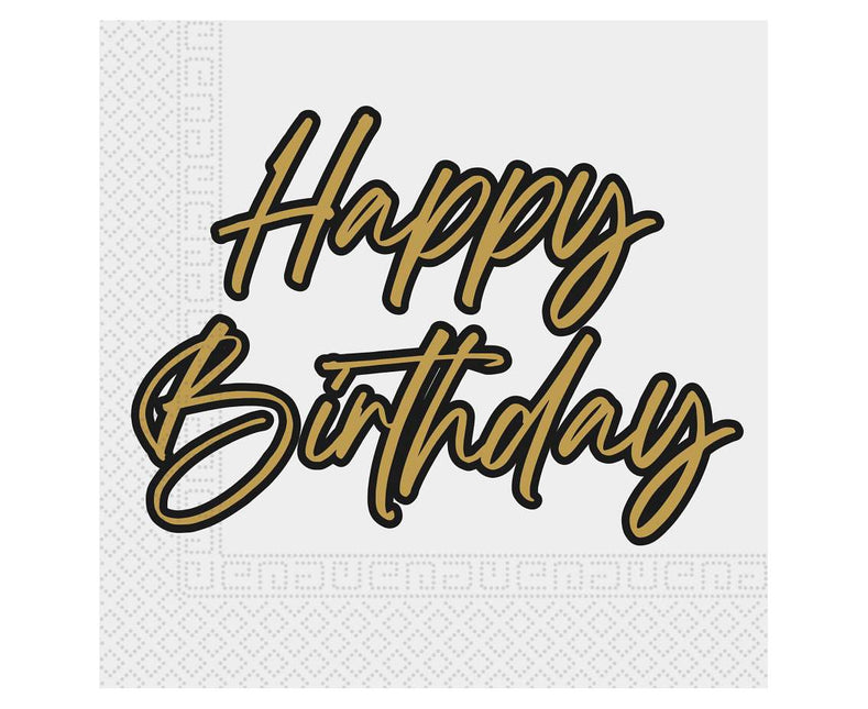 Serwetki urodzinowe złoto-czarne 2-warstwowe 33cm 20szt