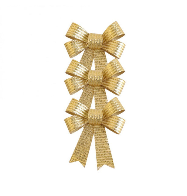 Zestaw 3 błyszczących złotych kokardek 10 cm x 12,7 cm