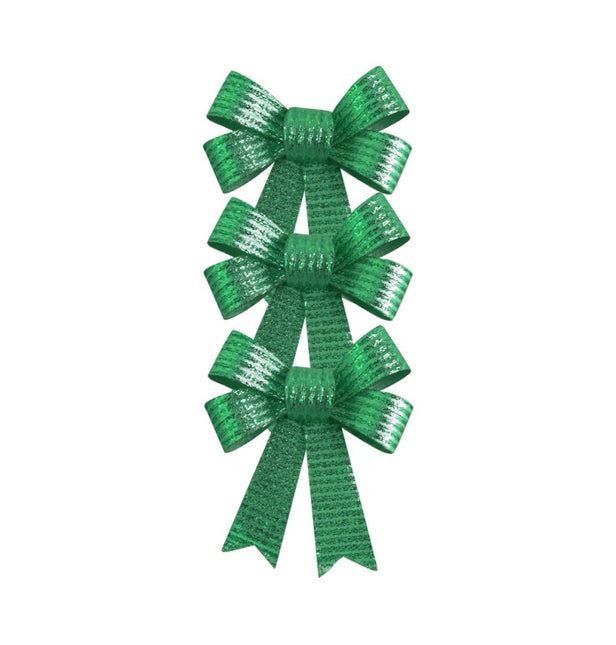 Zestaw 3 błyszczących zielonych kokardek 10 cm x 12,7 cm