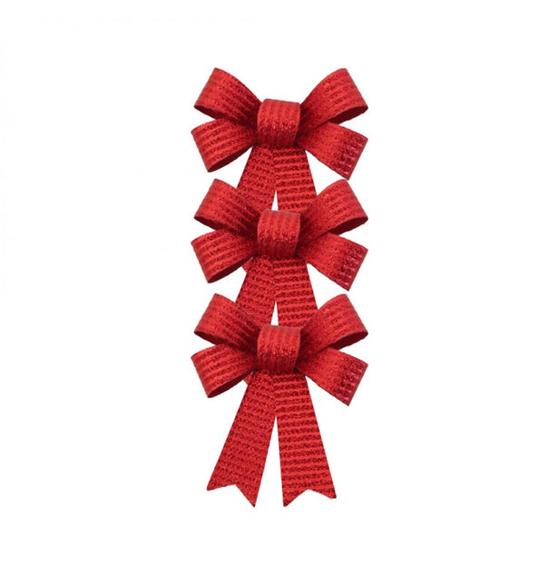 Zestaw 3 błyszczących czerwonych kokardek 10 cm x 12,7 cm