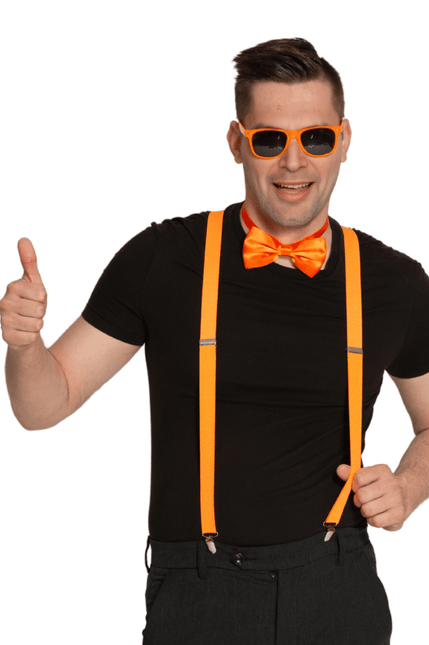 Set Bretels/Bril/Strik Neon Oranje van Partychimp koop je bij Partywinkel