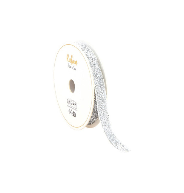 SREBRNA BROKATOWA WSTĄŻKA 10 MM X 3 M