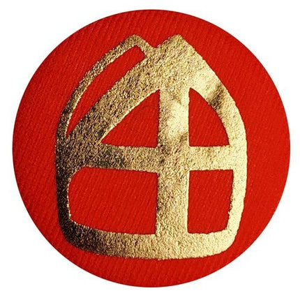 Sinterklaas Button Rood Goud Mijter 5cm van Haza Witbaard koop je bij Partywinkel