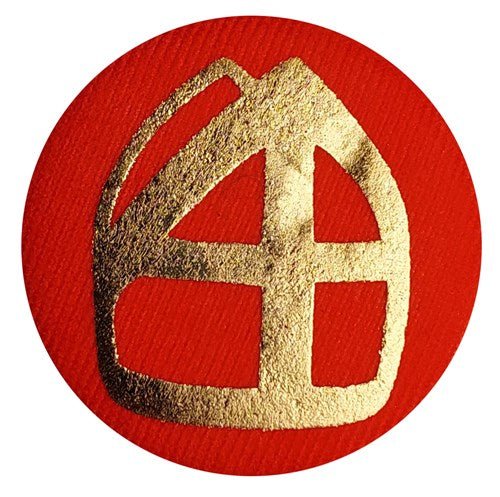 Sinterklaas Button Rood Goud Mijter 5cm van Haza Witbaard koop je bij Partywinkel