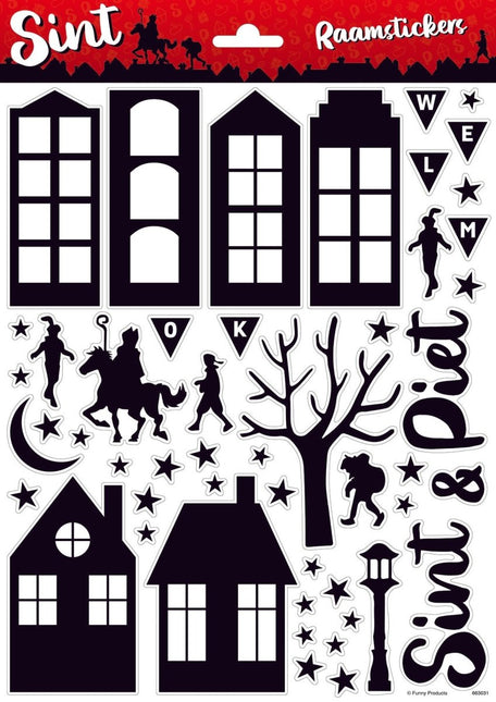Sinterklaas Raamstickers Zwart 50 delig - Partywinkel - 8718819314493