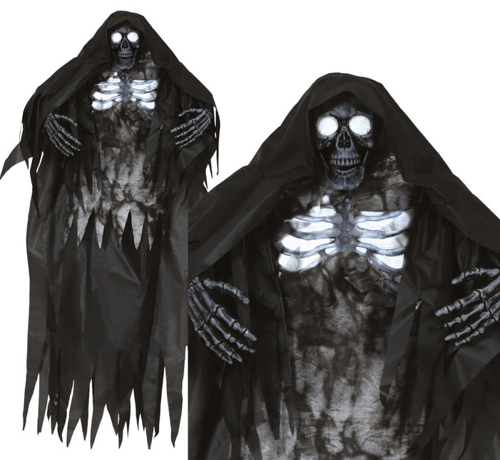 Skelet Hangdecoratie Zwart Met Licht En Geluid 1,6m van Fiestas Guirca koop je bij Partywinkel