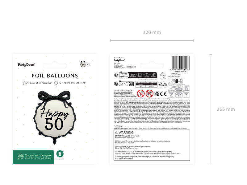 Balon helowy na 50 lat czarno-biały 53 cm