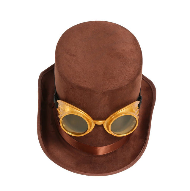 Steampunk Hoed Bruin Met Bril van Fiestas Guirca koop je bij Partywinkel