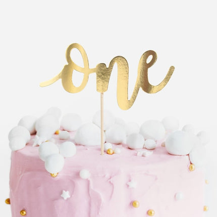 Taarttopper 1 Jaar Goud 19cm van Partydeco koop je bij Partywinkel