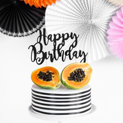 Taarttopper Happy Birthday Zwart 22,5cm van Partydeco koop je bij Partywinkel