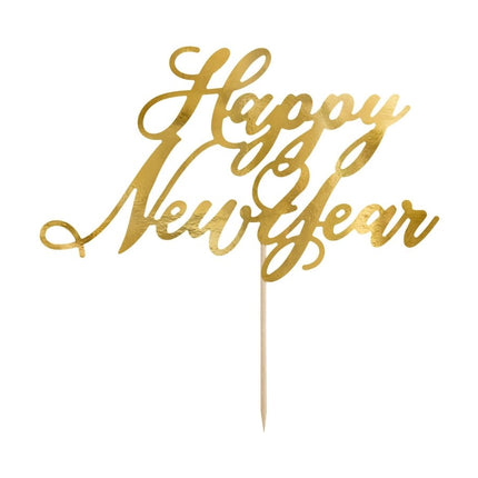 Taarttopper Happy New Year Goud 24cm van Partydeco koop je bij Partywinkel