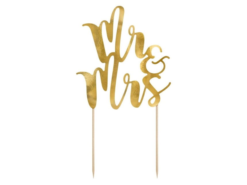 Taarttopper Mr & Mrs Goud 25,5cm van Partydeco koop je bij Partywinkel
