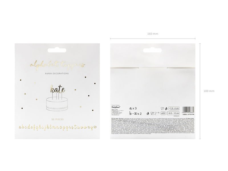 Taarttoppers Alfabet 12cm 53st van Partydeco koop je bij Partywinkel