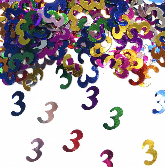 Tafelconfetti 3 Jaar 1cm 600st - Partywinkel - 8714572053020
