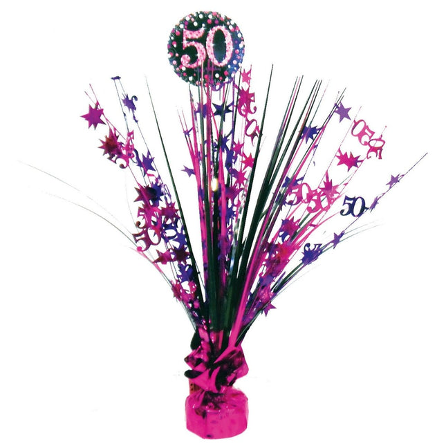Tafeldecoratie 50 Jaar Happy Birthday Roze 33cm van Riethmueller koop je bij Partywinkel