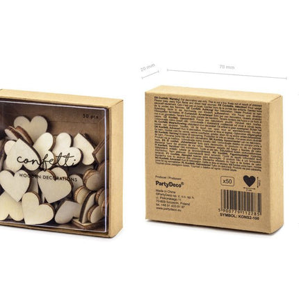 Tafeldecoratie Hartjes Hout 2cm 50st van Partydeco koop je bij Partywinkel